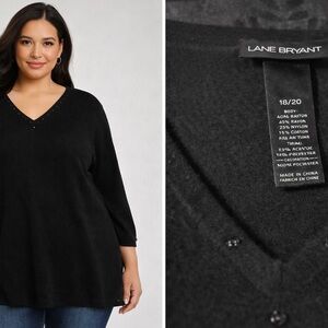 Lane Bryant Black V-Neck Sweater with Subtle Stud Detail